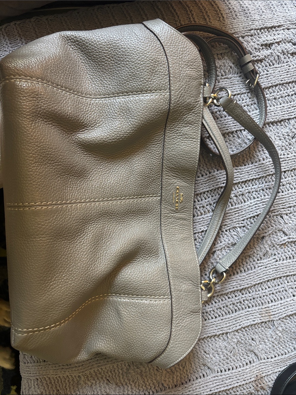 Coach Pebbled Leather Shoulder Bag in Light Gray